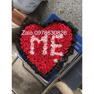 Hoa sáp thơm bó 99b hình trái tim bọc ren. Ib chọn màu.