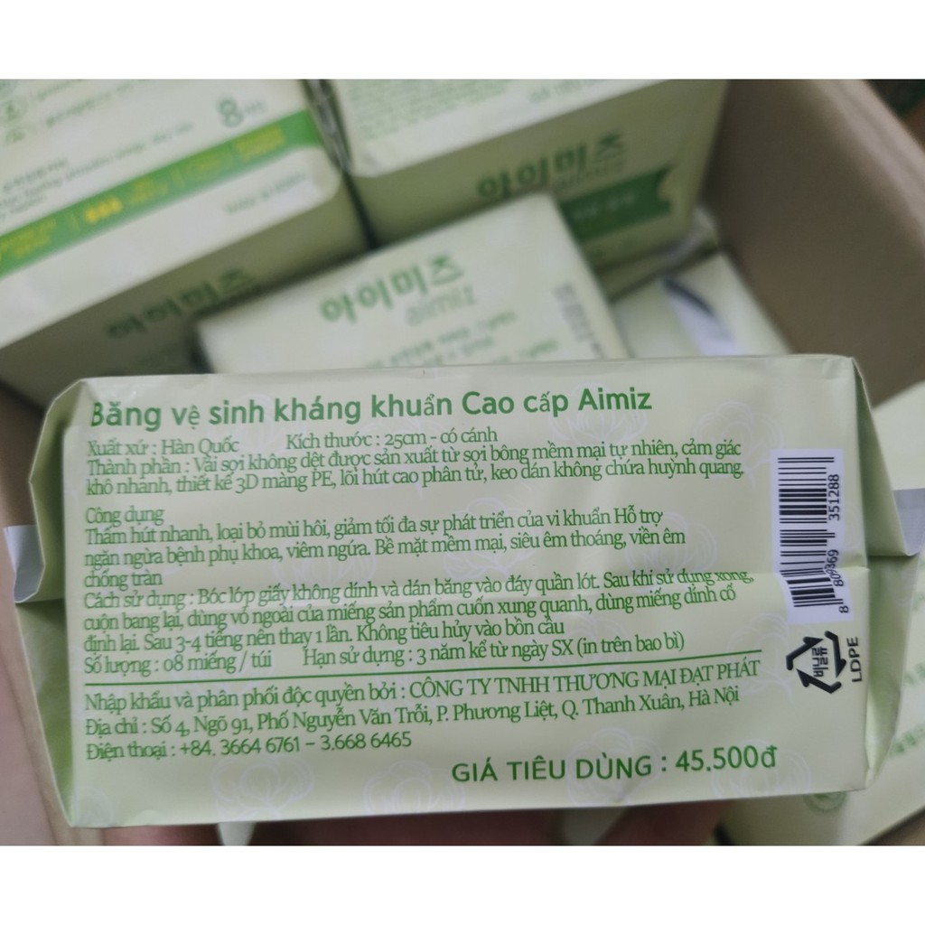 Băng vệ sinh Kháng khuẩn cao cấp Aimiz ngăn ngừa viêm phụ khoa, băng vệ sinh Hàn Quốc