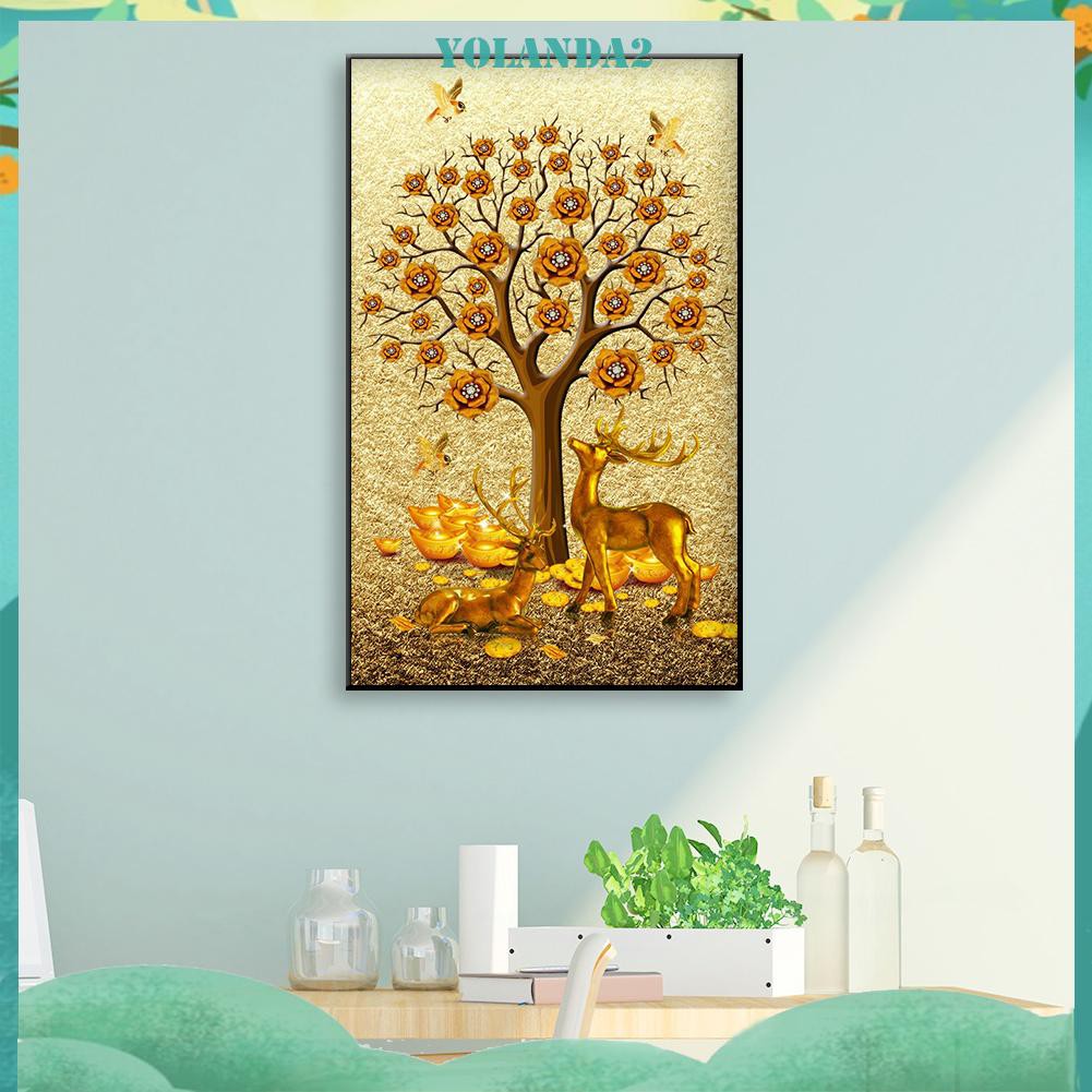 Tranh Đính Đá Tự Làm Trang Trí Nhà 5d Hình Nai Vàng