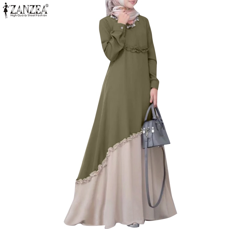 Đầm ZANZEA xòe xếp ly chữ A viền màu tương phản thời trang cho nữ