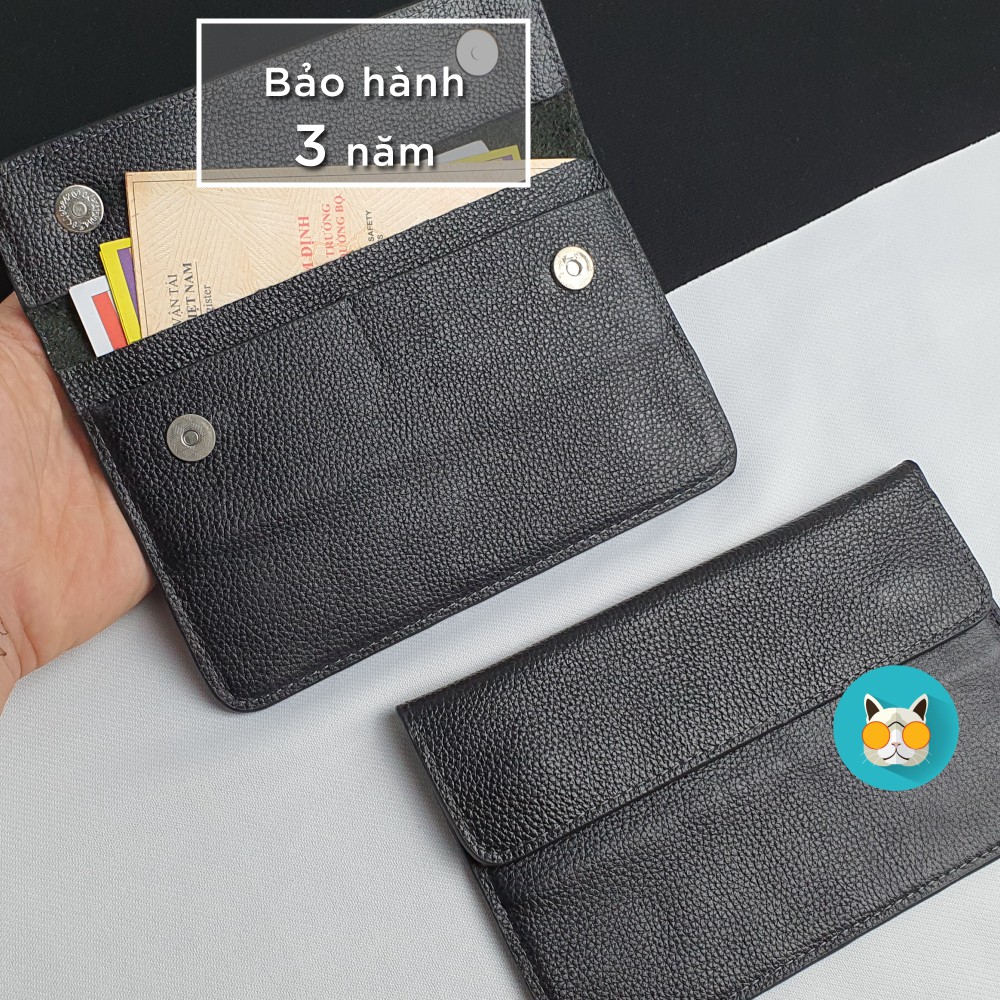 Bóp đựng đăng kiểm ô tô da mill WL109 (Black) - 100% da bò thật, BH 3 năm