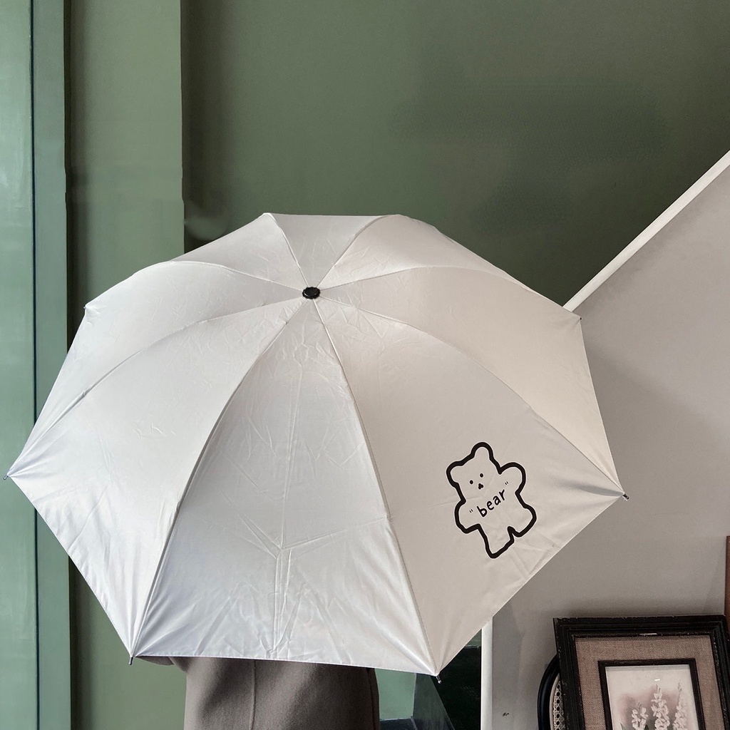 Dù Gấp Chống Tia UV Nắng Mưa In Hình Gấu Dễ Thương
