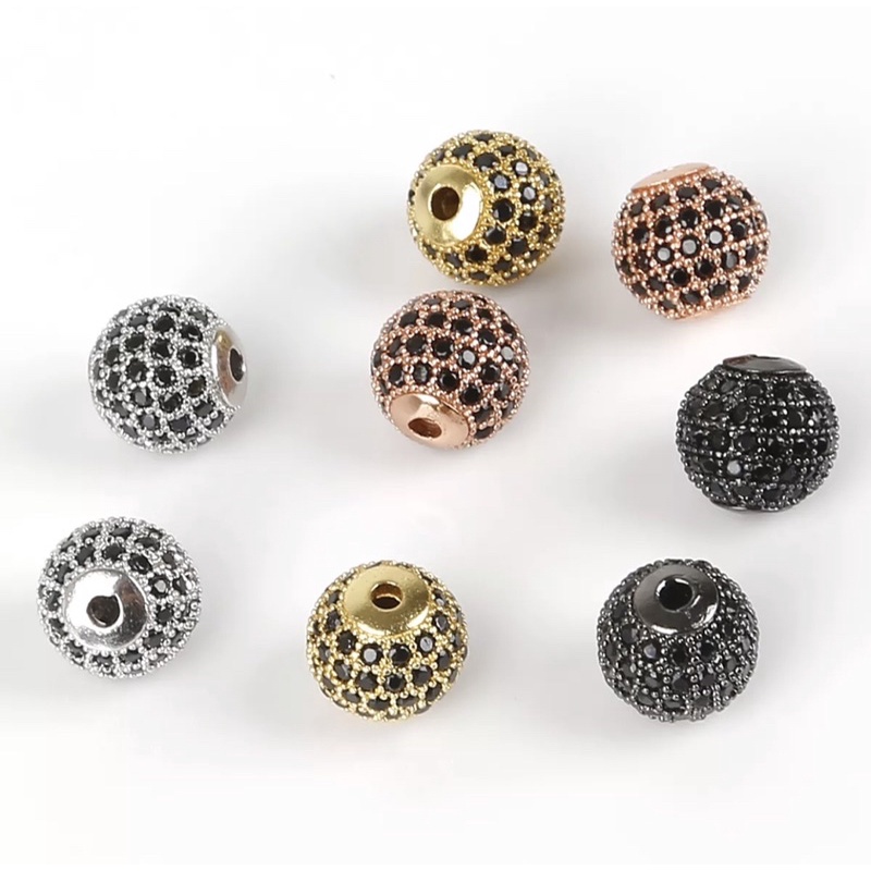 Hạt Tròn Hợp Kim đính đá thời trang - Charm Phụ Kiện Vòng Tay Phong Thuỷ Trang Sức Nam, Nữ Kim Loại Đồng Zircon