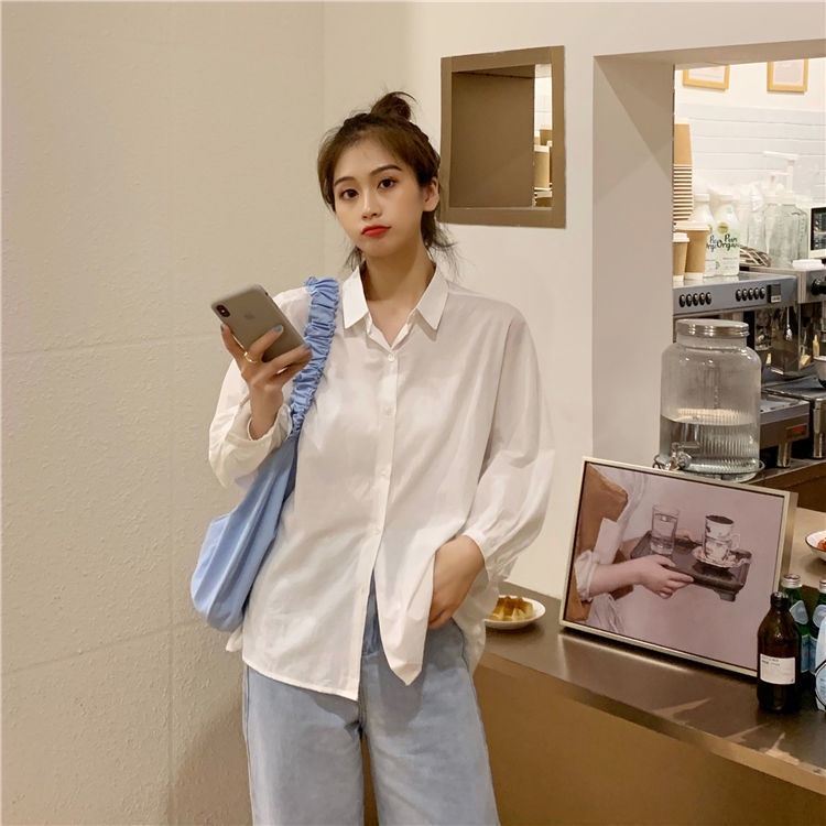 Áo sơ mi nữ tay dài màu trơn phong cách retro sành điệu