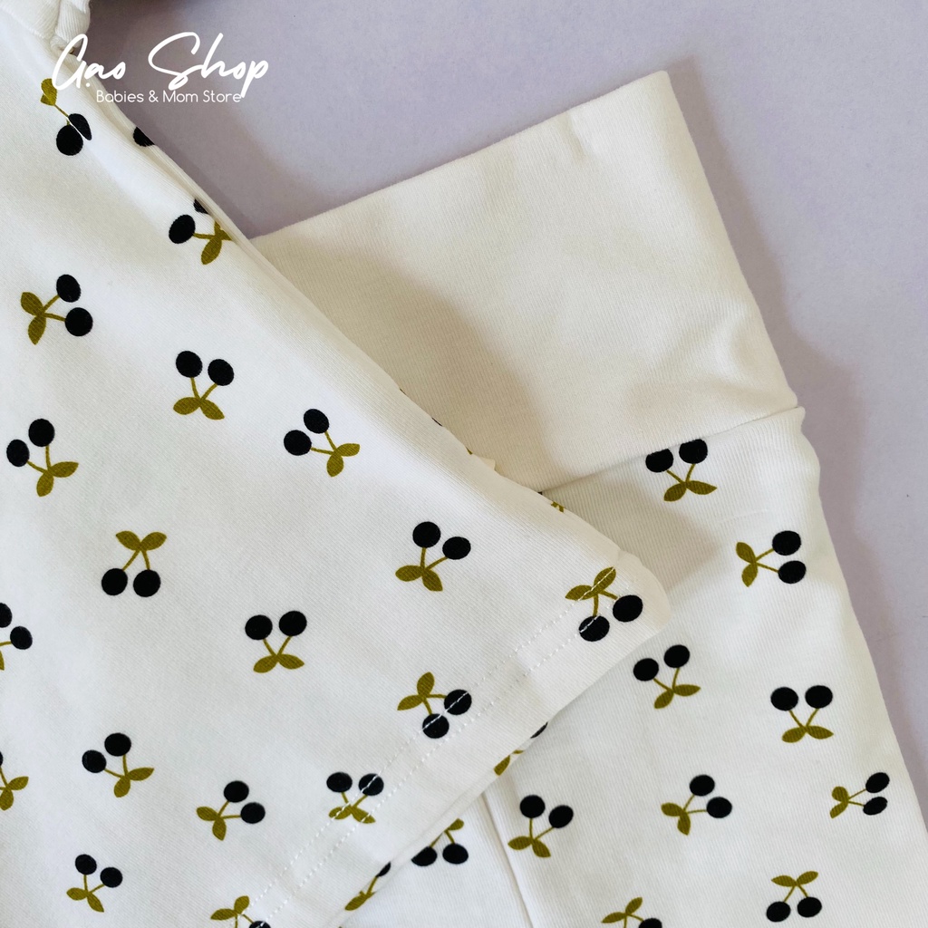 Bộ thu đông dài tay cotton trắng in hình cherry mềm mịn cho bé gái