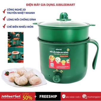 Nồi lẩu điện đa năng 2 tầng có lồng hấp và nắp kính cao cấp, Ca điện mini nấu mì siêu tốc 18cm Thế Hệ Mới