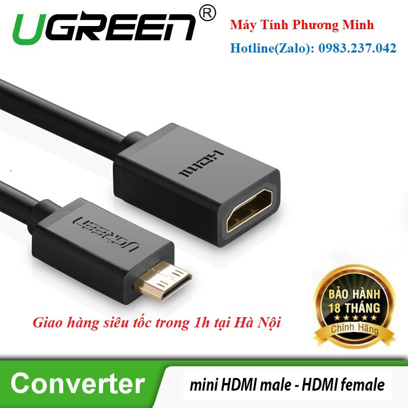 [Mã ELHACE giảm 4% đơn 300K] Cáp chuyển Mini HDMI sang HDMI Ugreen 20137 dài 20cm- Hàng Chính Hãng bảo hành 18 tháng