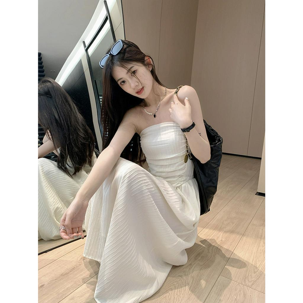 Váy Trắng Nữ đi biển 2 dây maxi cúp ngực dáng dài
