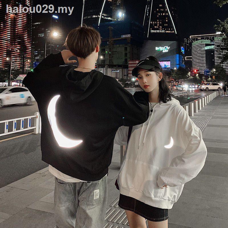 Guochao Áo Hoodie Nhung Dày Dáng Rộng Phản Quang Thời Trang Thu Đông 2020 Cho Nam