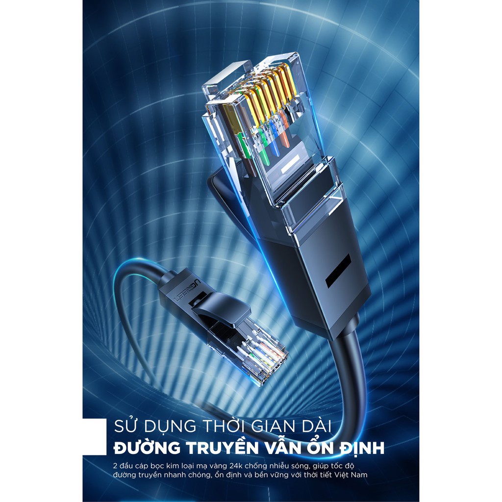 Cáp Mạng Cat6 UTP 1000Mbps Dây Tròn Đúc Sẵn 2 Đầu Cao Cấp UGREEN NW102