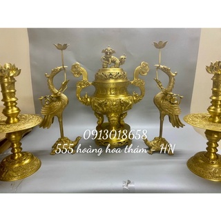 Bộ đỉnh thờ lư thờ đồng ngũ sự song long chầu nguyệt cao 60c chất liệu đồng cattut vàng đậm