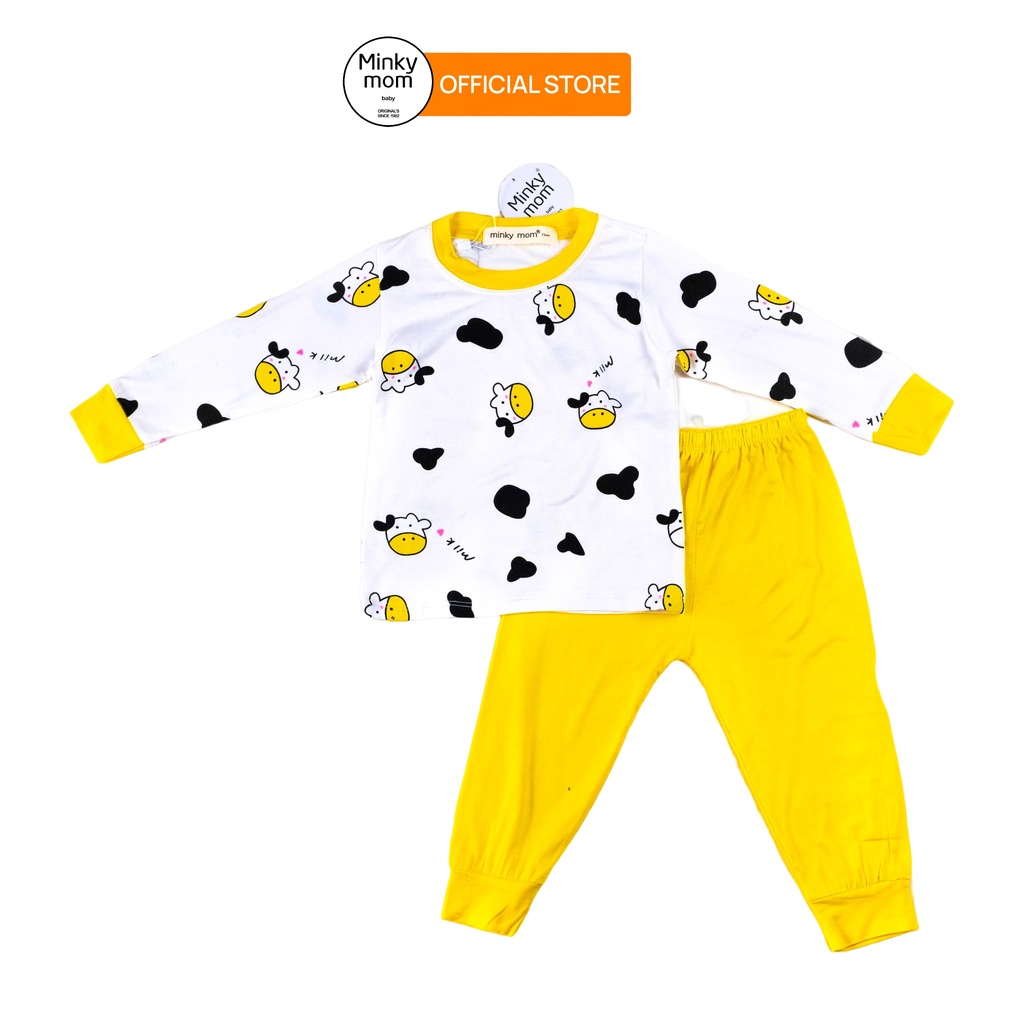 Bộ quần áo dài tay Minky mom trẻ em chất thun lạnh, quần áo trẻ em phối màu cho bé trai bé gái-V01
