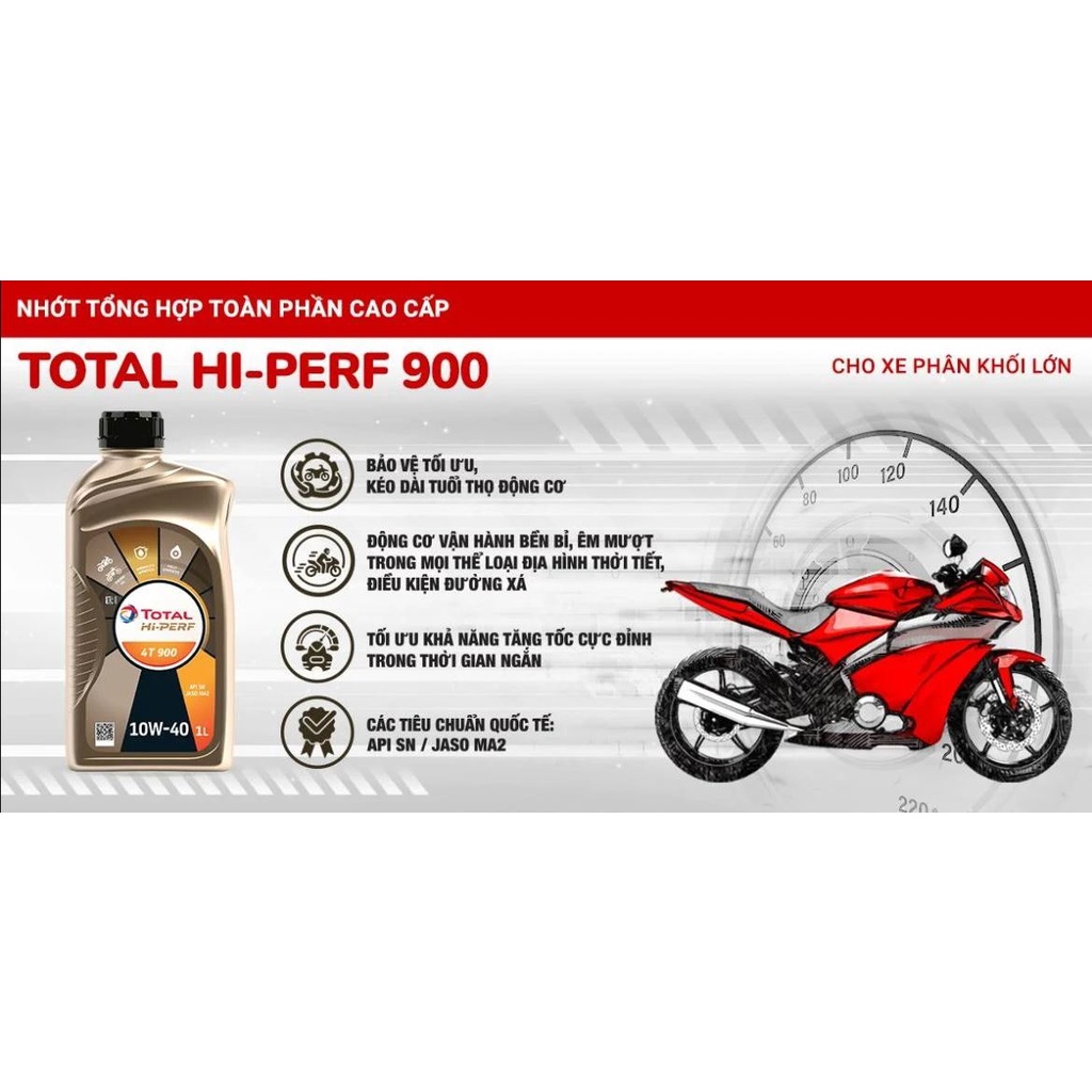 Nhớt xe côn cao cấp 10W50 bình 1 Lít TOTAL HI PERF 4T 900 10W50
