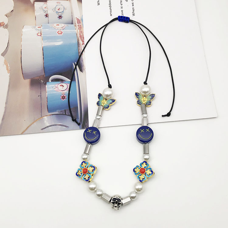 Dây Chuyền Ngọc Trai Mặt Bướm Mặt Cười Phong Cách Hip Hop Unisex 22867