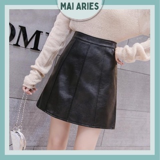Chân Váy Da Chữ A Chân Váy Ngắn Công Sở Cạp Lưng Cao Màu Đen PU Cao Cấp Hàn Quốc M69 Mai Aries