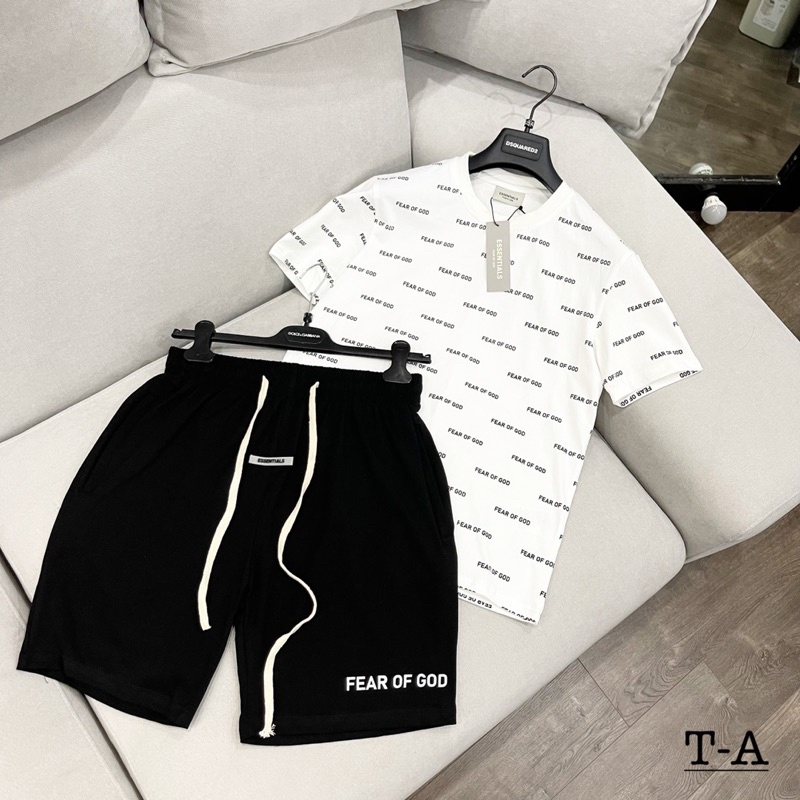 Bộ Cộc tay Essentialss - Bộ thể thao cổ tròn chữ in siêu nét