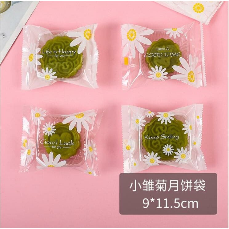 COMBO 100 KHAY VÀ TÚI HÀN TRUNG THU HÌNH CÚC TRẮNG ĐỦ SIZE 50 GRAM /80 GRAM /100 GRAM