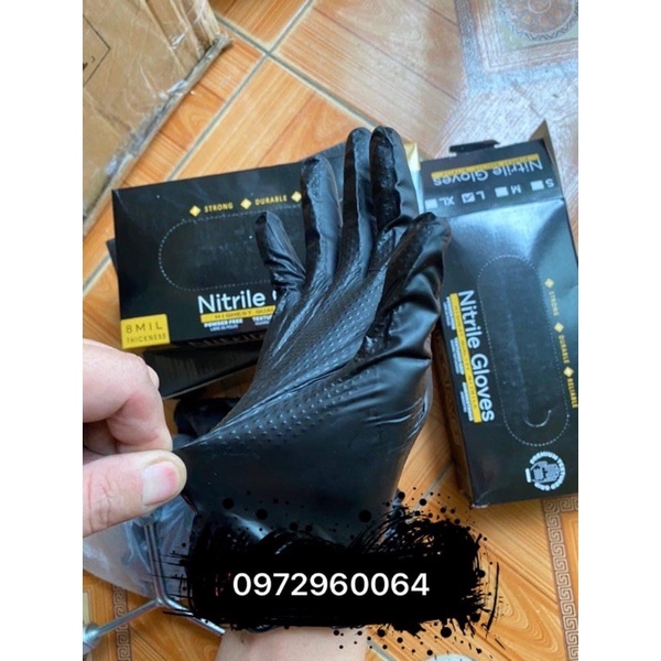 Găng Tay Y Tế Đen HANDTOOL Siêu Bền, Nhám Gai Kim Cương, Không Bột - Hộp 100 Chiếc