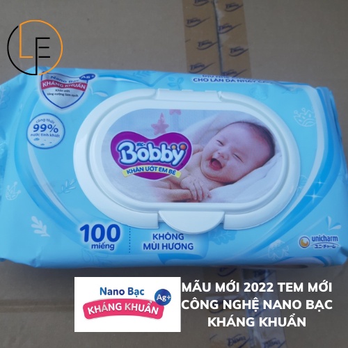 KHăn Uớt Bobby Có Mùi/Không Mùi 100 miếng (Mẫu mới date 2025)