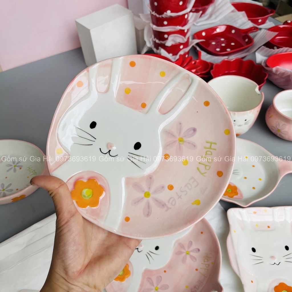(SẴN HÀNG)Bộ bát đĩa Set thỏ hồng 11 món cute đáng yêu