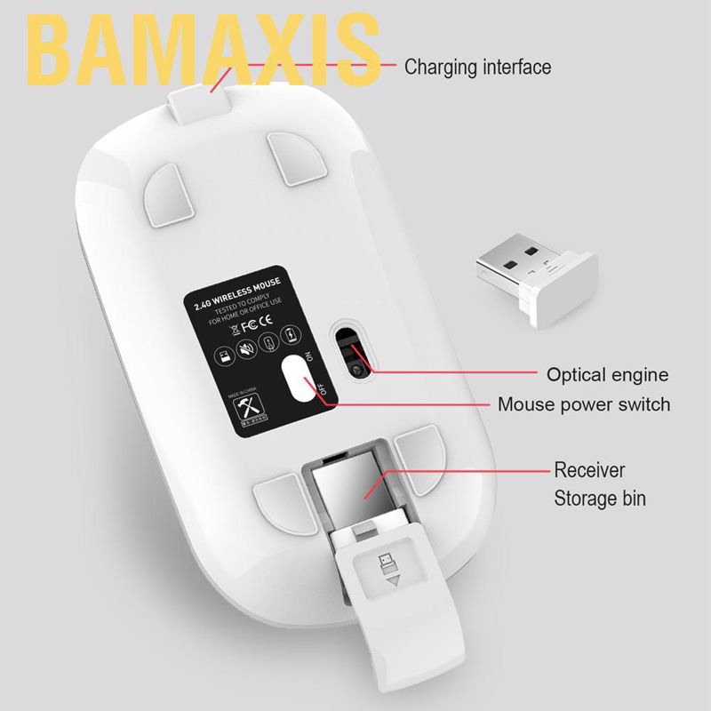 Bamaxis 2.4G ergonomic wireless mouse 1600 DPI high resolution USB charging computer accessories for desk