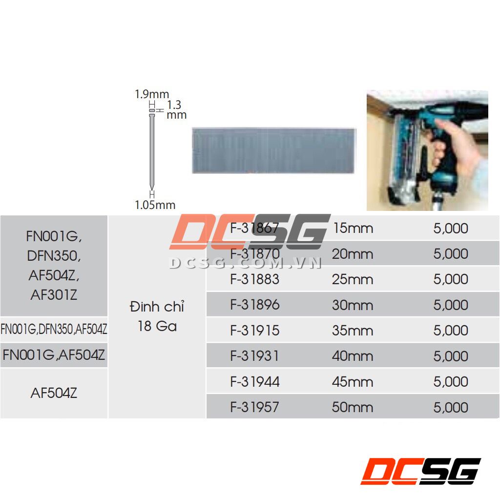 Đinh F 1.05x35mm (5.000 cái/hộp) Makita F-31915 | DCSG