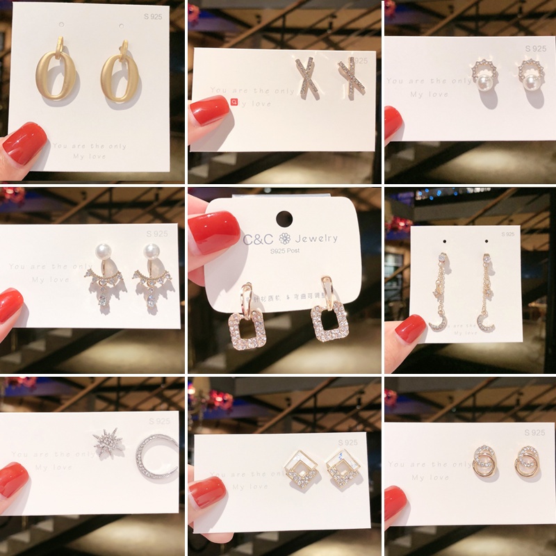 Bông Tai zircon Thiết Kế Tua Rua Dài Không Đối Xứng Phong Cách Hàn Quốc 50 Kiểu Lựa Chọn