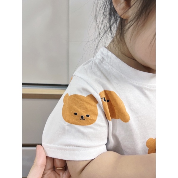 Bộ Bé Gái , Bộ Cộc Tay Hình Gấu Xinh Xắn Cotton Mát 2 Màu Trắng - Hồng - Nhà Cam