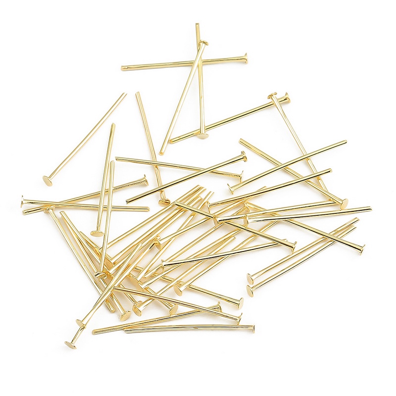 Set 50 ghim đầu dẹt bằng kim loại mạ vàng 18K làm đồ trang sức (độ dày 07mm chiều dài 20 25 30 35 40mm)