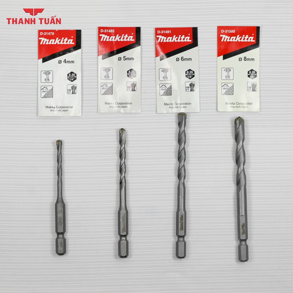 MŨI KHOAN MAKITA CHUÔI LỤC GIÁC 4mm-5mm-6mm-8mm (cho máy thị trường Nhật) D-31479 D-31485 D-31491 D-31500