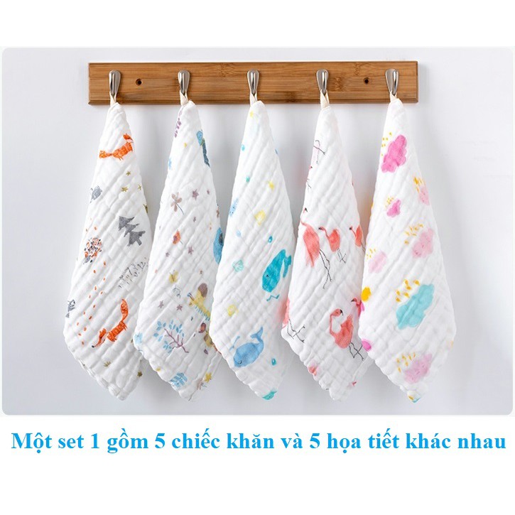 Set 5 Khăn Sữa Xô 6 Lớp Bonny Mềm Mịn Kháng Khuẩn Tự Nhiên - Giao Hoạ Tiết Ngẫu Nhiên