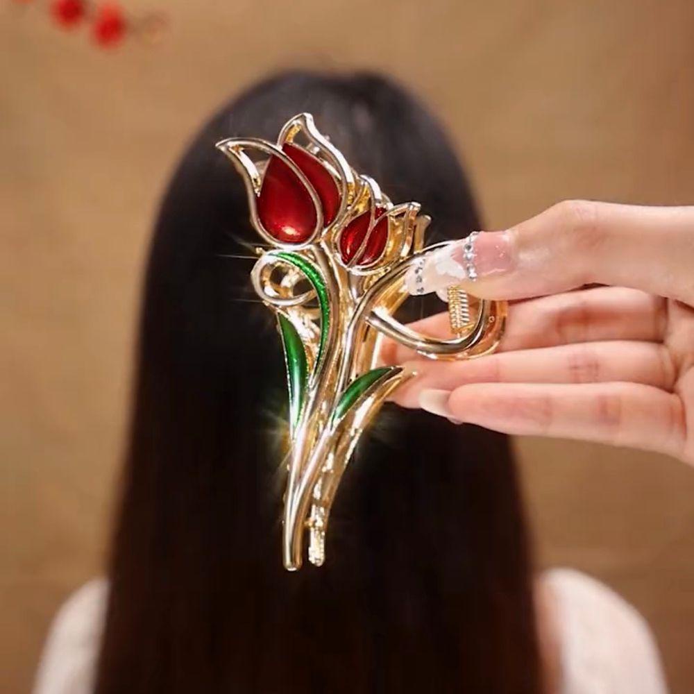 Kẹp Tóc Kim Loại Hình Hoa Tulip / Cá Mập Phong Cách Vintage Ngọt Ngào WMES15H Cho Nữ