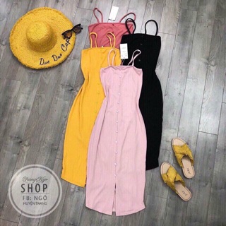 Đầm body thun gân 2 dây nút xẻ