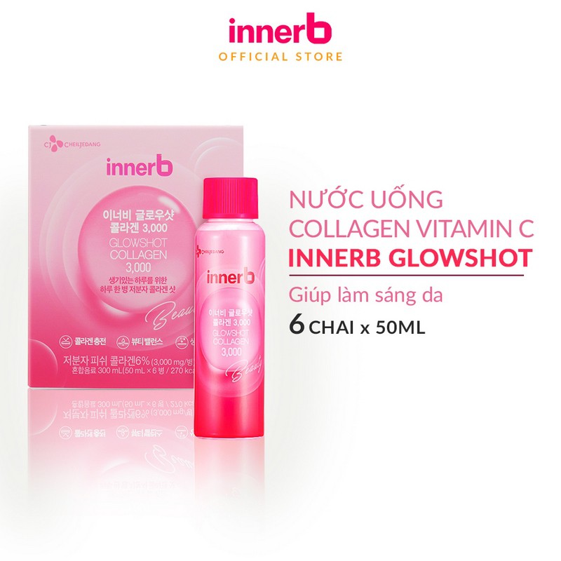 [ GIFT ] Hộp 6 chai nước uống Collagen Vitamin C sáng da InnerB Glowshot (50mlx6) | Thế Giới Skin Care