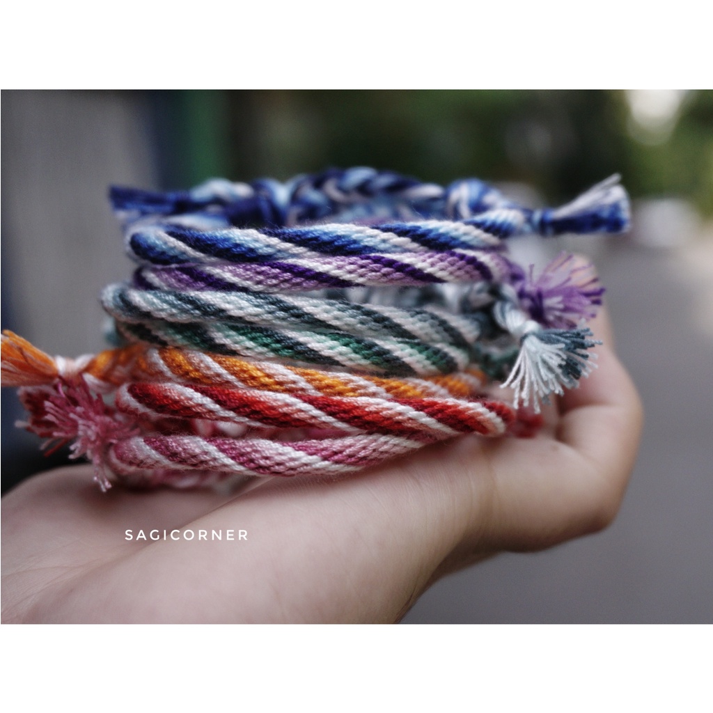 Vòng tay, chân kumihimo handmade bằng chỉ l Họa tiết xoắn màu ombre