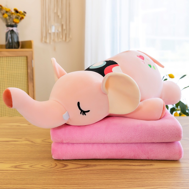 Bộ chăn gối cho bé đi học, làm việc văn phồng hình voi 2in1