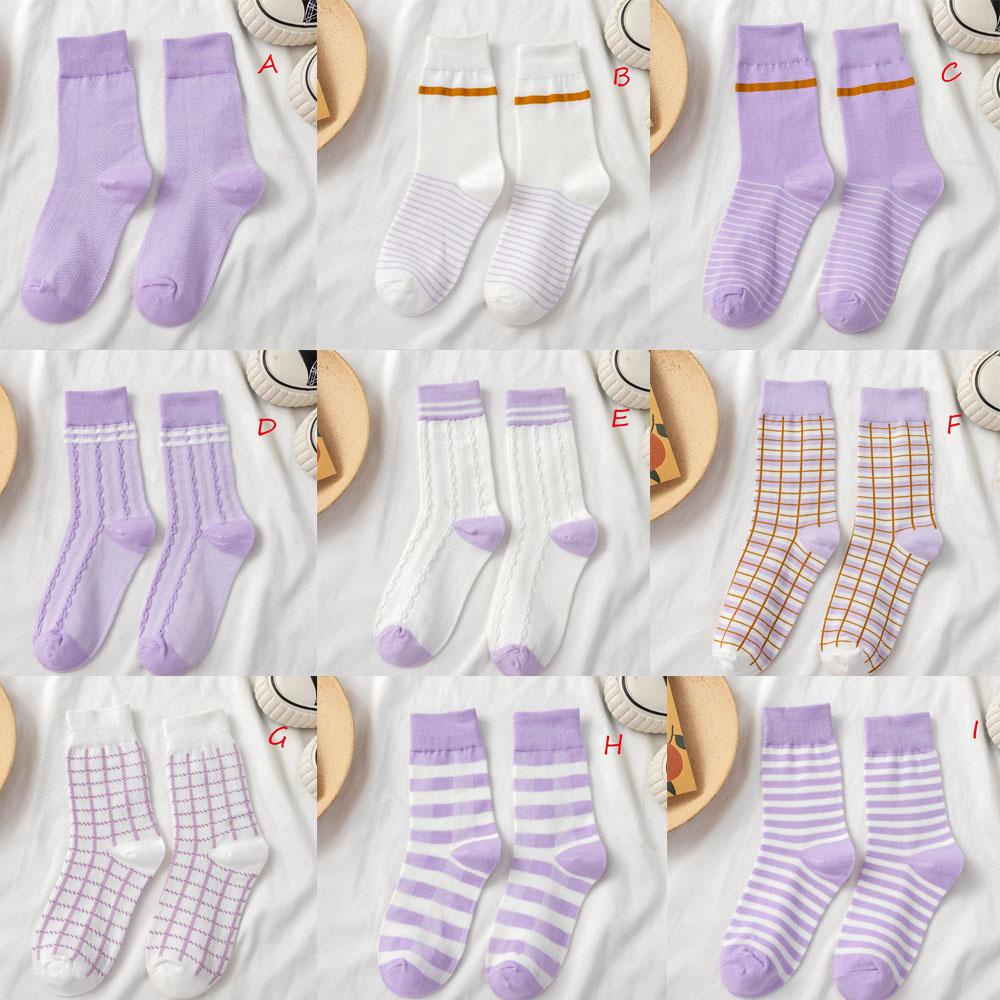 Đôi Vớ Cotton HọA TiếT Caro TíM / TrắNg ThờI Trang Cho Nữ
