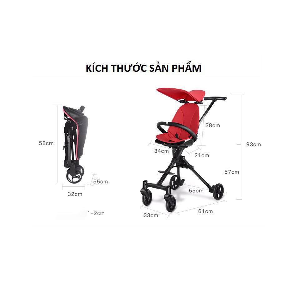 [BAO GIÁ SHOPEE] Xe đẩy 2 chiều cao cấp Joovy Qatta S113 - Đỏ 