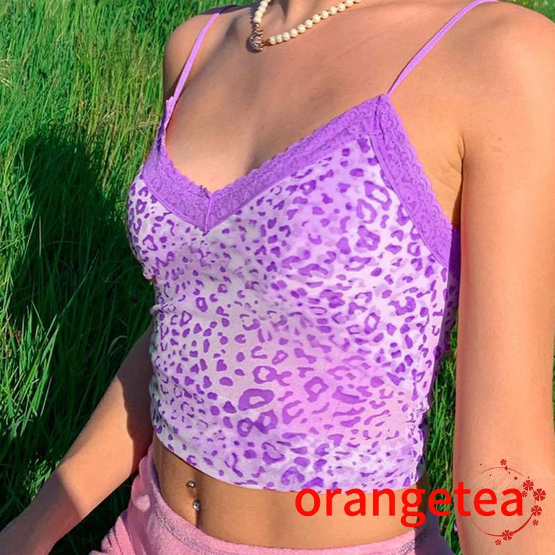 Áo Croptop Sát Nách Cổ Chữ V Phối Ren Họa Tiết Da Báo Quyến Rũ Thời Trang Hè Cho Nữ