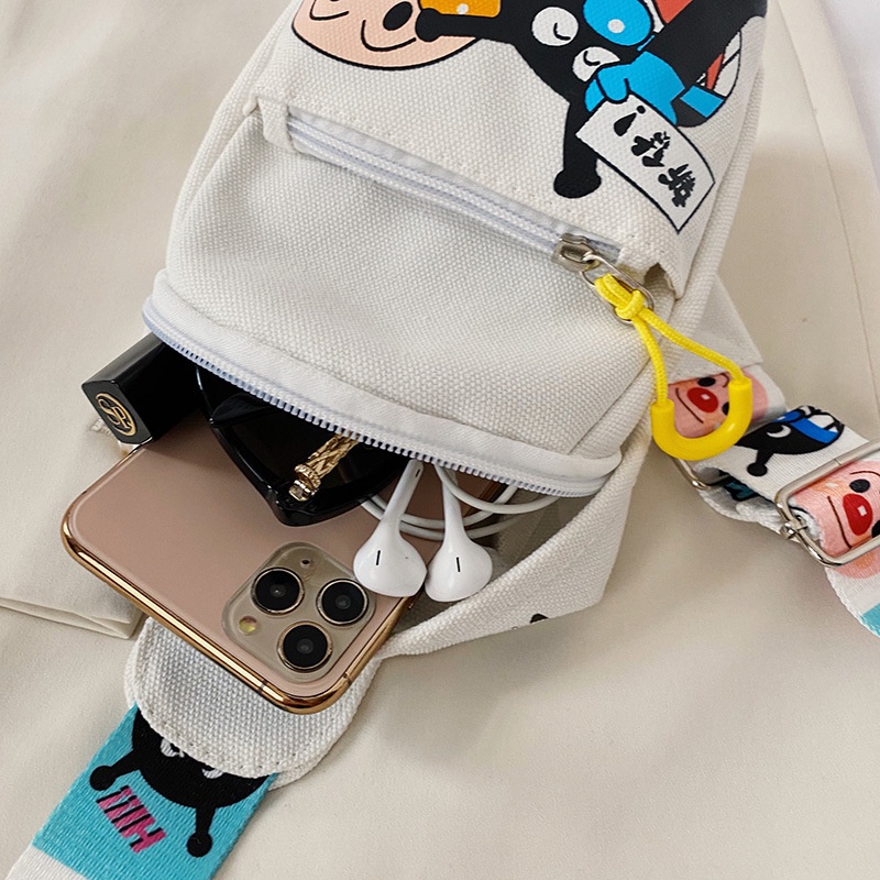 Túi Đeo Chéo Vai Vải Canvas In Họa Tiết Hoạt Hình Thời Trang Cho Nữ