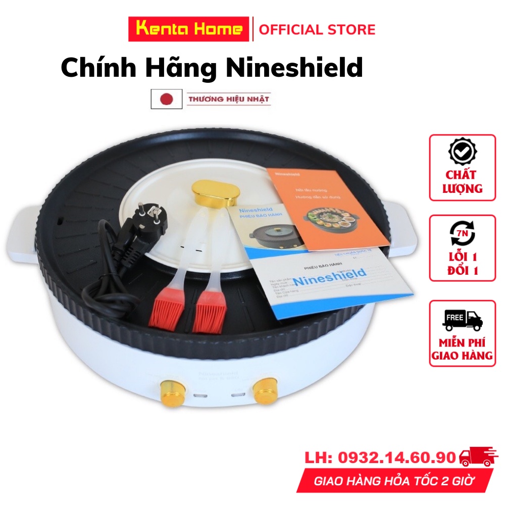 Nồi lẩu nướng đa năng 2 trong 1, Nồi lẩu nướng điện Nineshield KB-518 loại to 51cm sử dụng cho cả gia đình, BH 1 năm