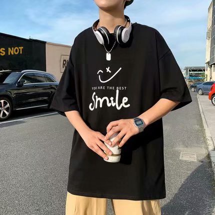 Áo thun tay ngắn dáng rộng in chữ phong cách hiphop đường phố Hàn Quốc trẻ trung cho nam size M-5XL