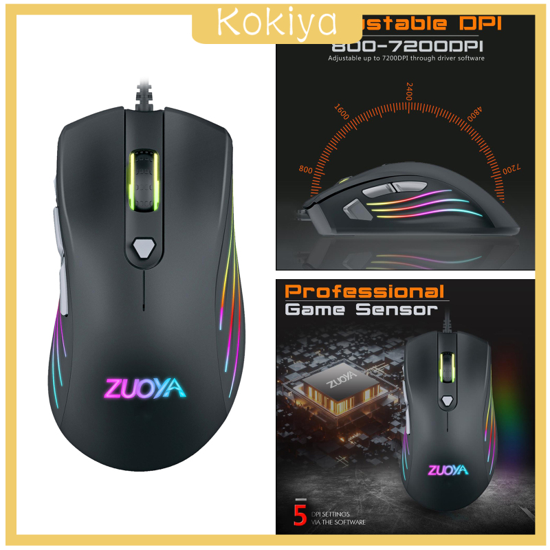 [KOKIYA]Computer Gaming Mouse 7 Button 7200 DPI Game Mice RGB Backlit for PC Laptop