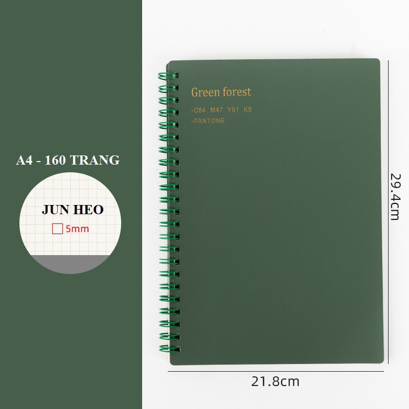 Sổ lò xo A4 160 trang - Bìa Pp trơn nhám