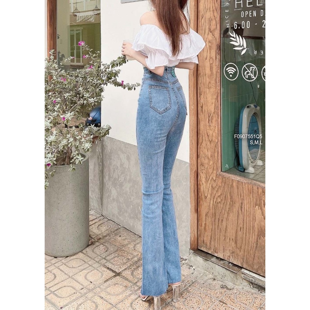 Quần jean dài ống xẻ lưng cao tôn dáng!