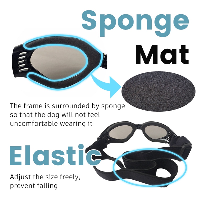 HamshMoc Mắt kính bảo vệ mắt chống tia UV chống gió/ nước/ sương mù có dây đeo điều chỉnh được cho thú cưng vừa và nhỏ