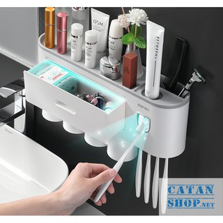 Kệ để bàn chải đánh răng nhả kem tự động dán tường tặng kèm ly hút từ tính(4 cốc, 1 cốc) GD456-HBCOENON