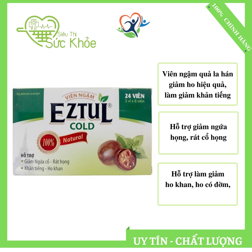 Eztul Cold Viên Ngậm Giảm Ngứa Cổ Ho Khan, giảm ho ngứa rát cổ họng