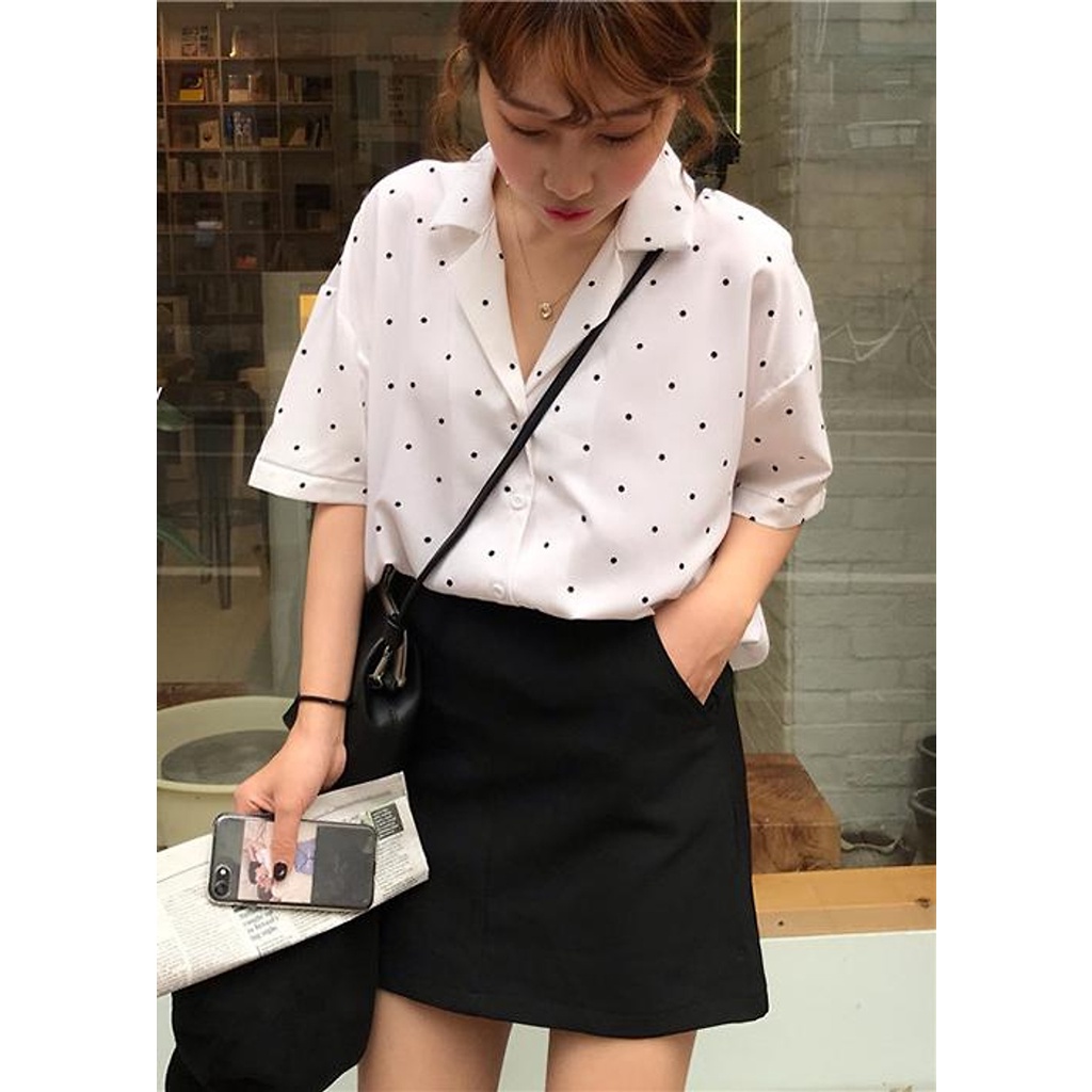 (TỔNG KHO LÂM ANH CHUYÊN SỈ) Áo sơ mi nữ tay cộc chấm bi xinh xắn