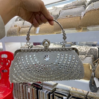 Ví nữ cầm tay Clutch quai kiềng đính đá hình thật TAS9
